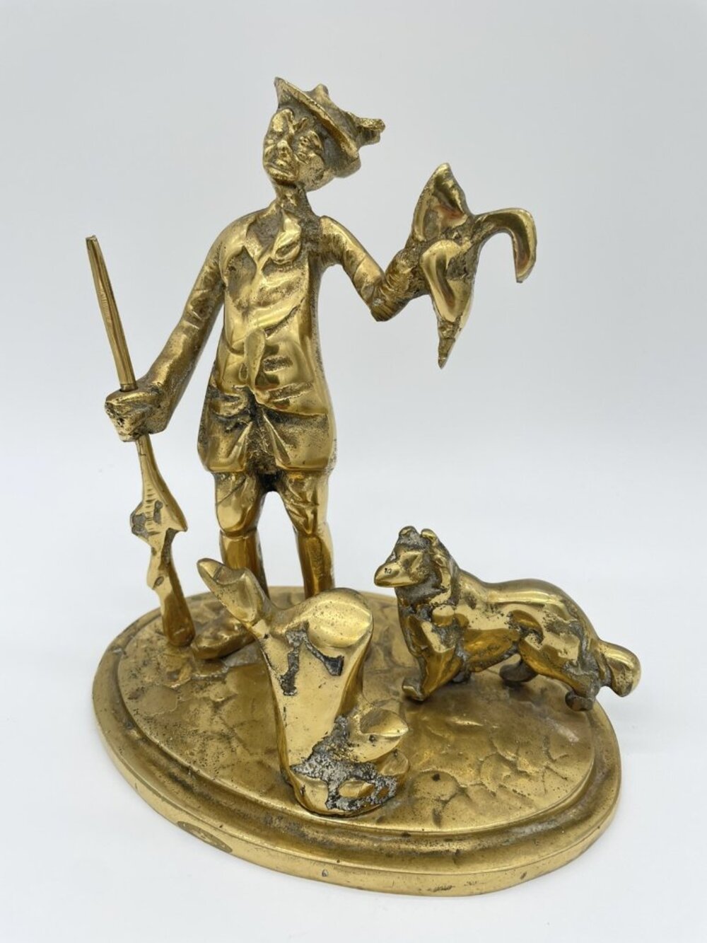 Vtg Heavy Brass Scottish Peasant Hunter w Dog Statue 4.4 lbs - Picture 3 of 12